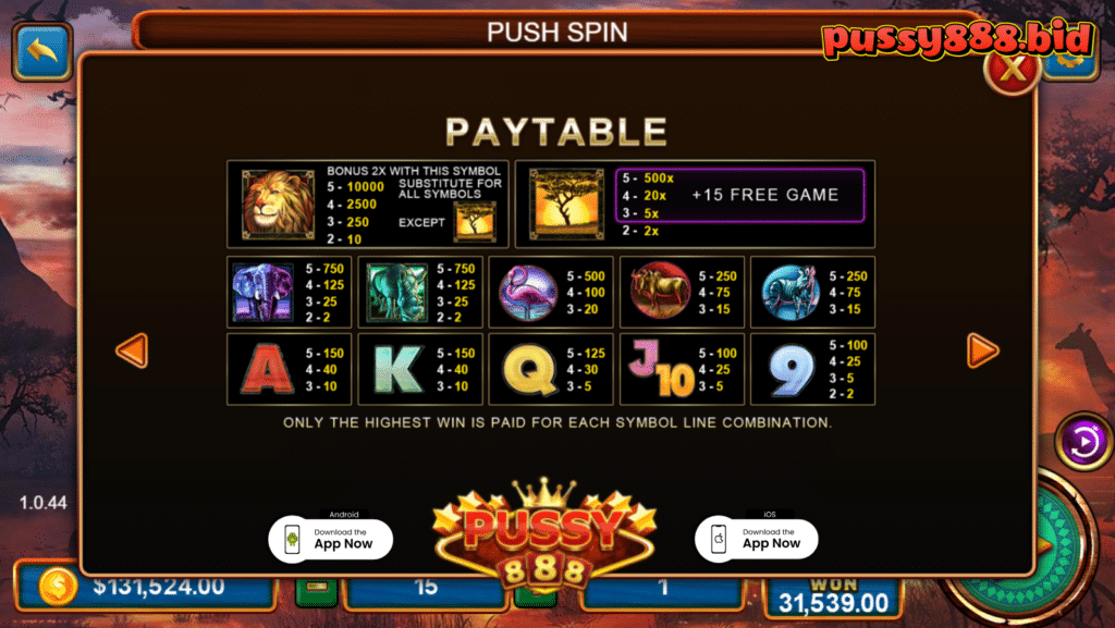 PAYTABLE Safari Heat